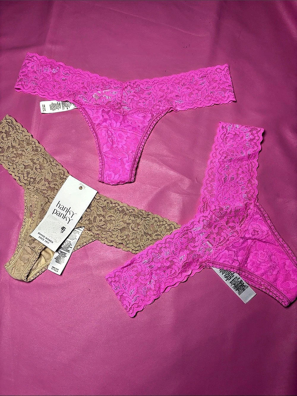 Hanky Panky Signature Lace Original Rise Thong 3-Pack Pink & Brown NWT